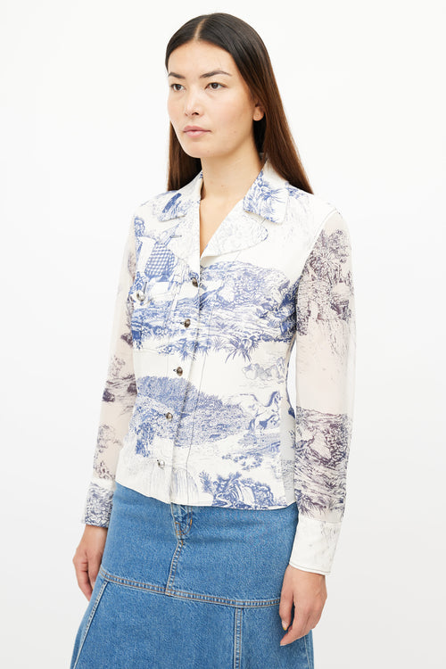 Chloé Cream 
Navy Silk Toile De Jouy Print Shirt