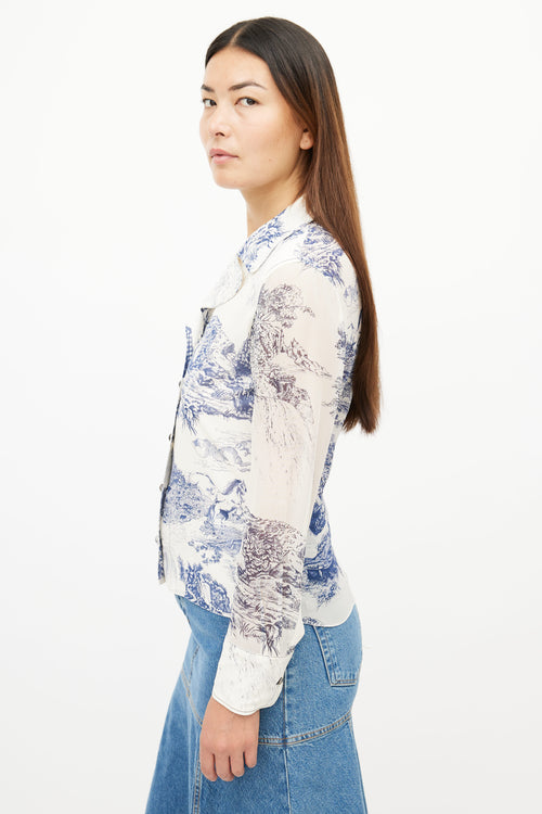 Chloé Cream 
Navy Silk Toile De Jouy Print Shirt