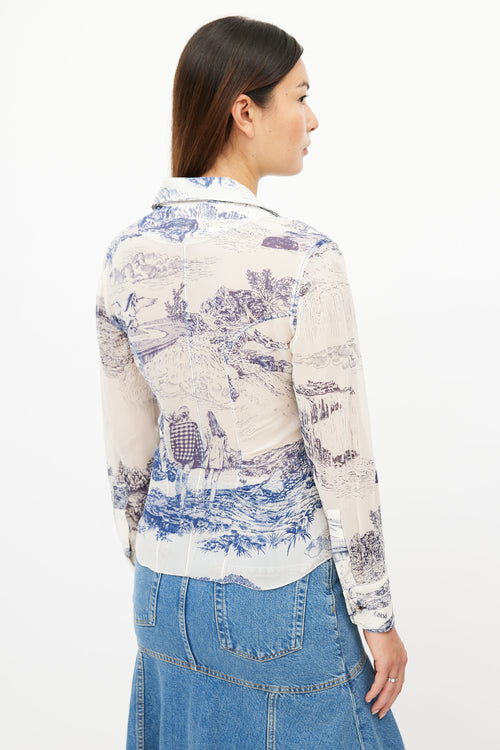 Chloé Cream 
Navy Silk Toile De Jouy Print Shirt