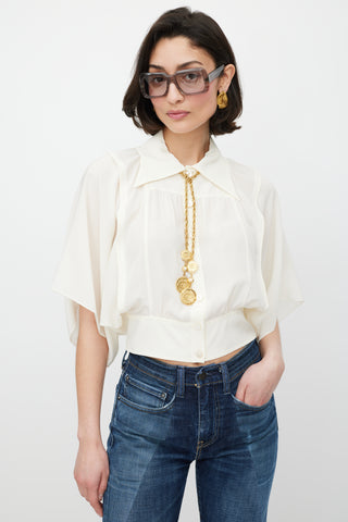 Chloe Cream Silk Gathered Shirt