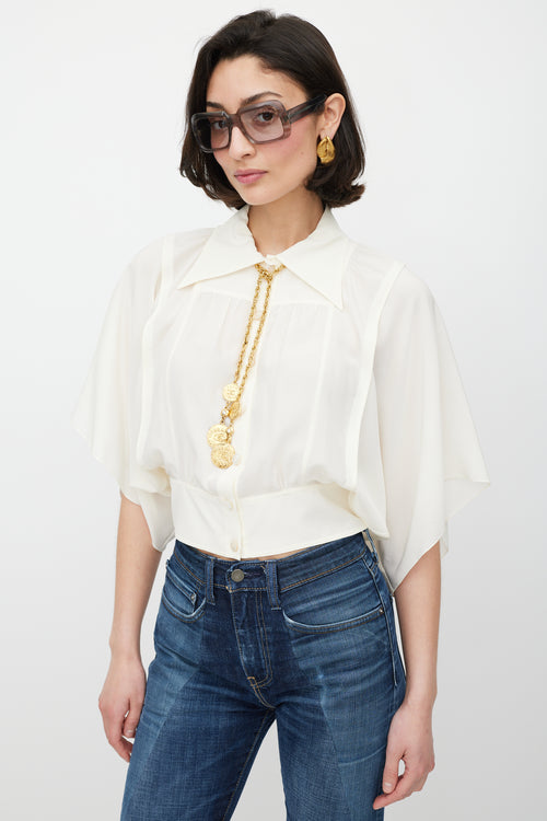 Chloe Cream Silk Gathered Shirt