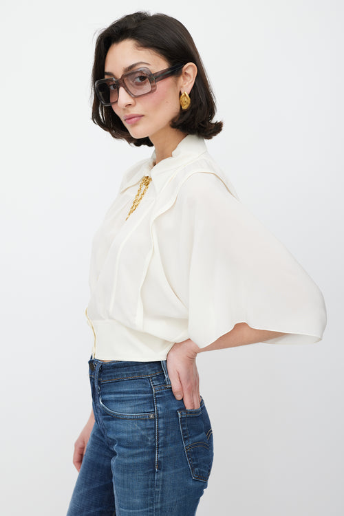 Chloe Cream Silk Gathered Shirt