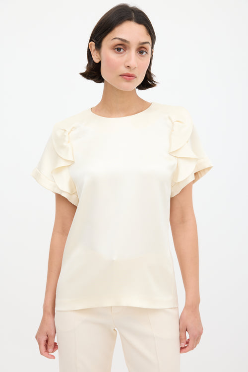 Chloé Cream Silk Pleated Ruffle Sleeve Top