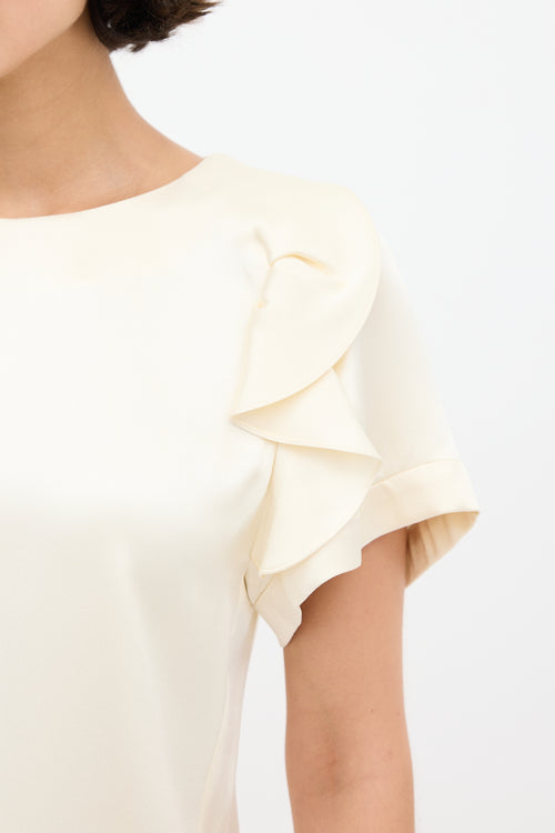 Chloé Cream Silk Pleated Ruffle Sleeve Top