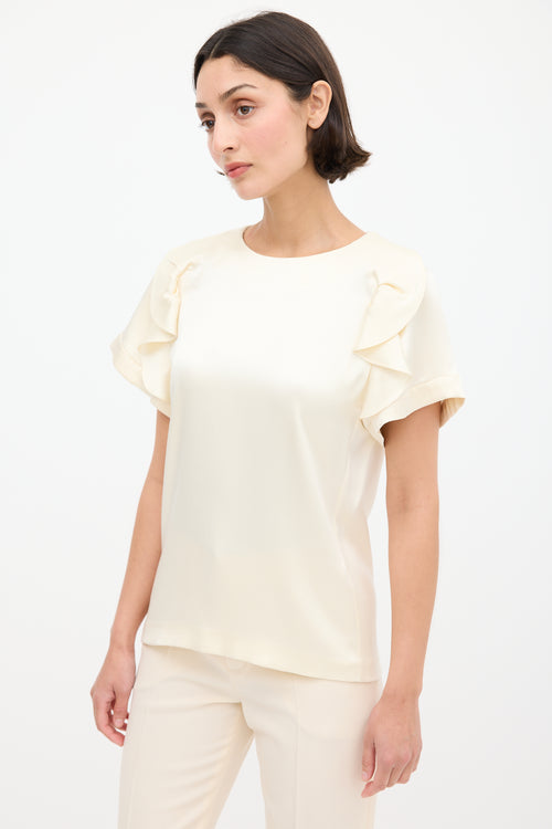 Chloé Cream Silk Pleated Ruffle Sleeve Top