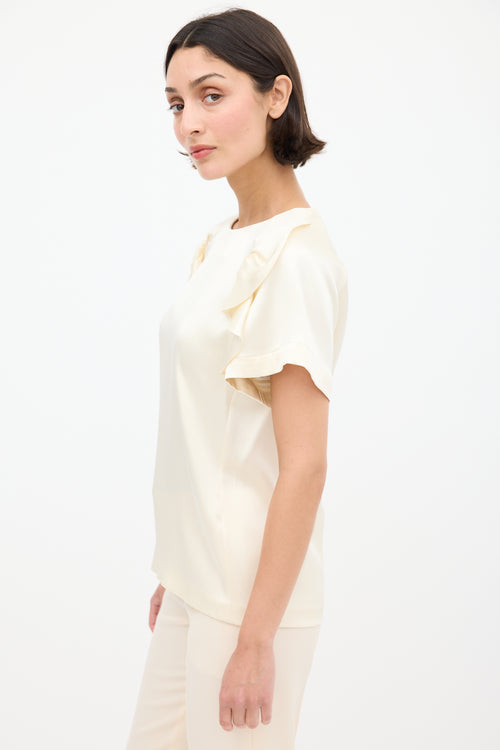 Chloé Cream Silk Pleated Ruffle Sleeve Top