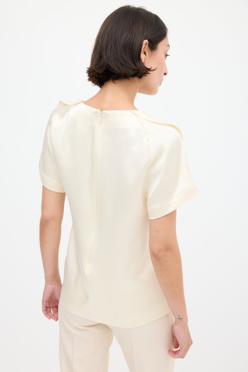 Chloé Cream Silk Pleated Ruffle Sleeve Top