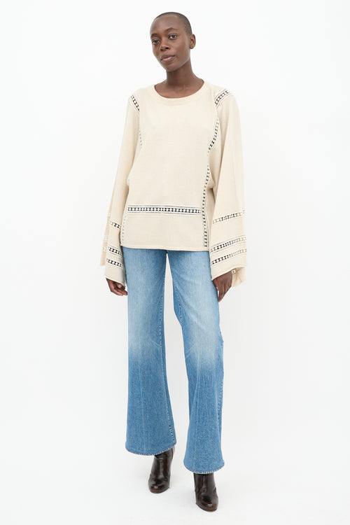 Chloé Cream Wool Knit Eyelet Sweater