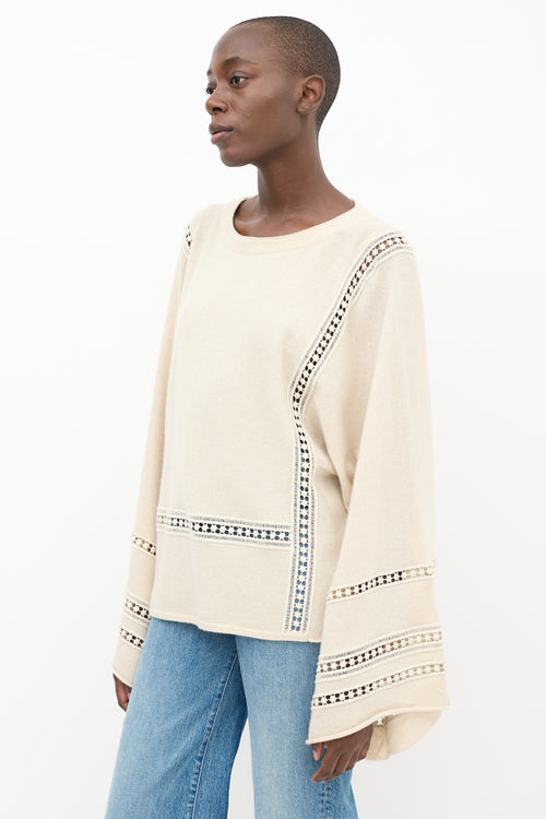 Chloé Cream Wool Knit Eyelet Sweater