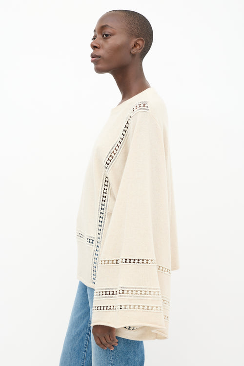 Chloé Cream Wool Knit Eyelet Sweater