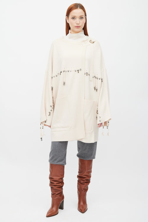 Chloé Cream Wrap Front Grommet Cardigan