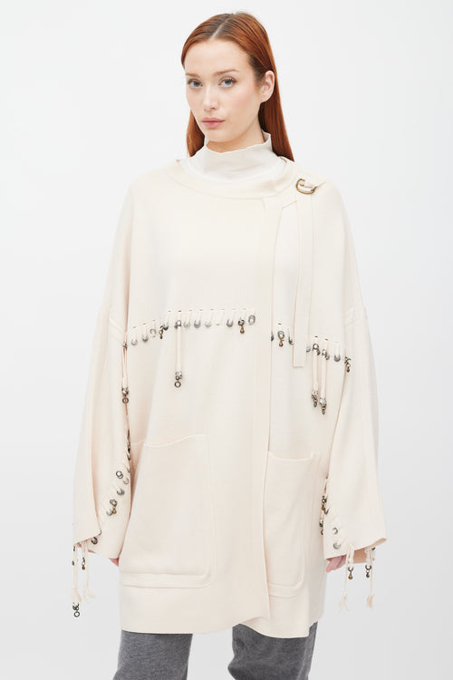 Chloé Cream Wrap Front Grommet Cardigan