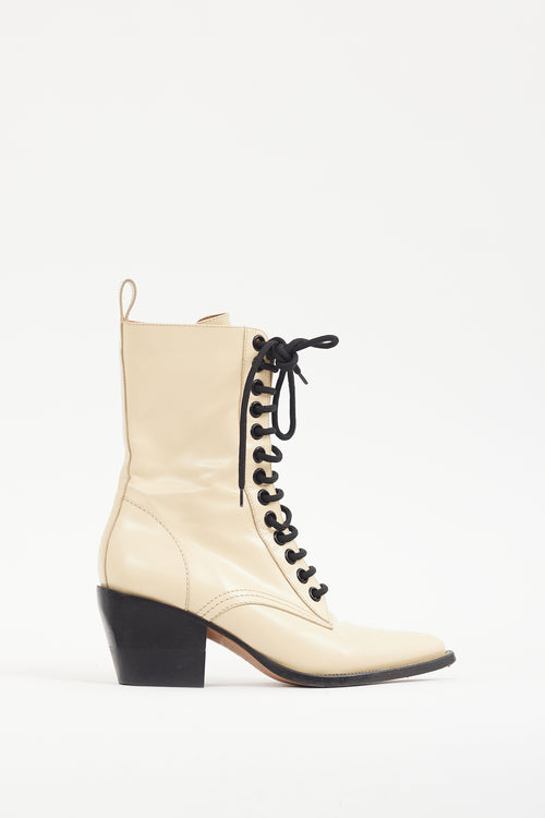 Chloé Cream 
Black Leather Lace Up Rylee Boot