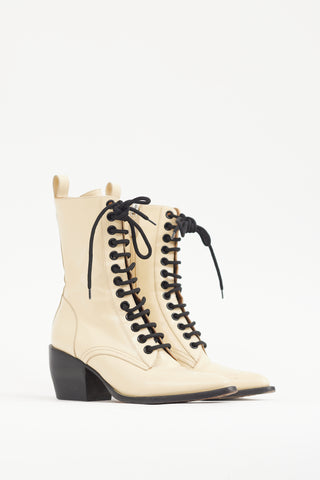 Chloé Cream 
Black Leather Lace Up Rylee Boot