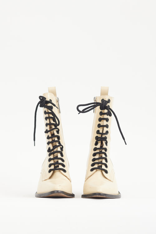 Chloé Cream 
Black Leather Lace Up Rylee Boot