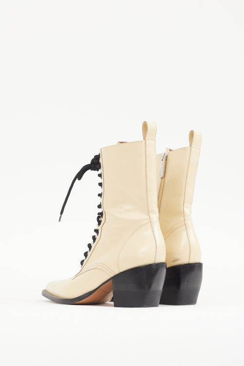 Chloé Cream 
Black Leather Lace Up Rylee Boot