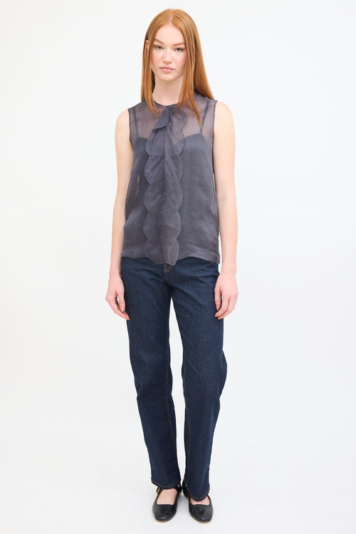 Chloé Dark Grey Silk Scallop Insert  Top