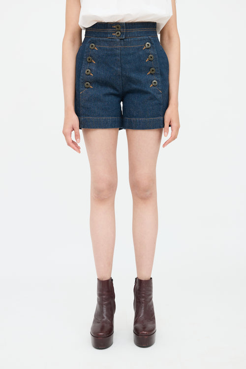 Dark Wash Button High Rise Short