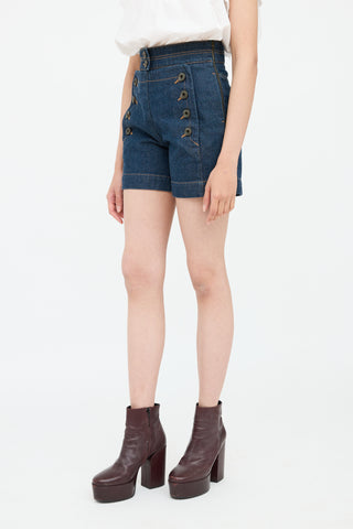 Dark Wash Button High Rise Short