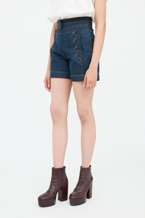 Dark Wash Button High Rise Short