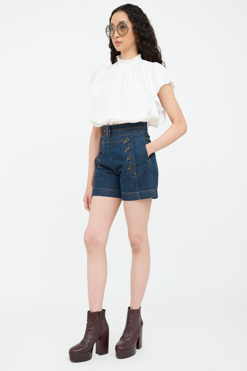 Dark Wash Button High Rise Short