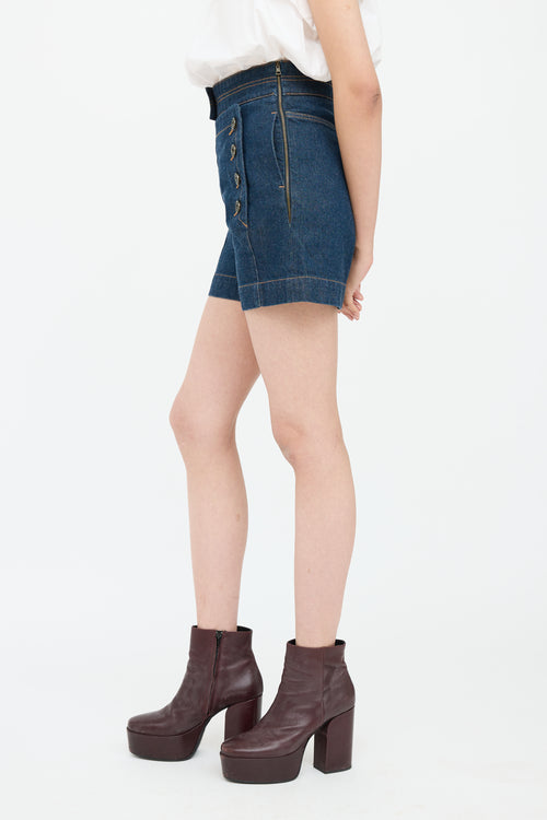 Dark Wash Button High Rise Short