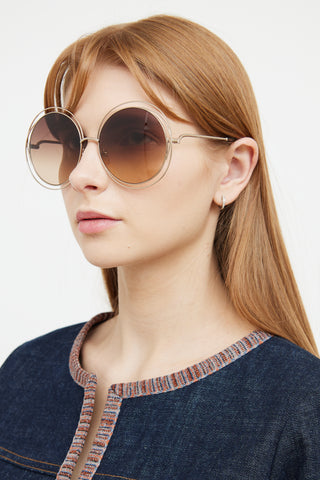 Chloé Gold Tone Round Carlina Sunglasses