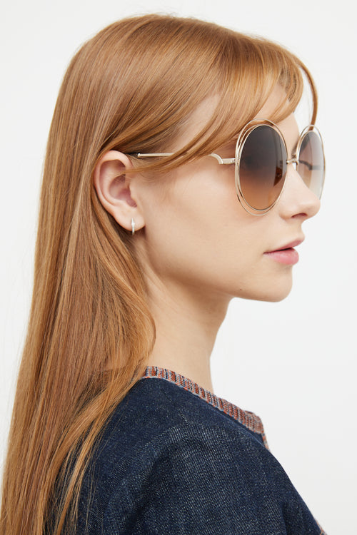 Chloé Gold Tone Round Carlina Sunglasses