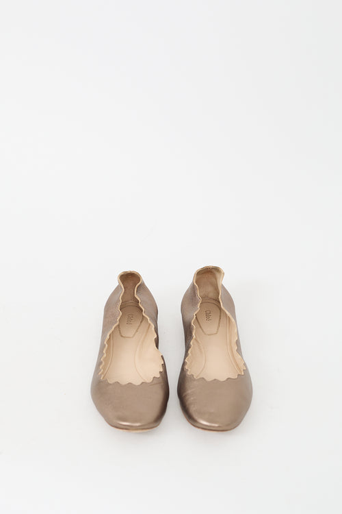 Chloé Gold Leather Scalloped Flat