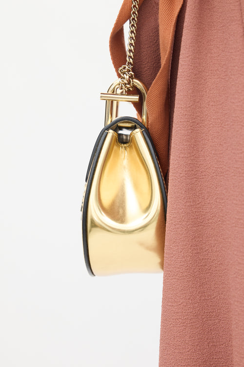 Chloé Gold Patent Leather Drew Nano Bag