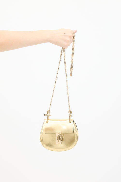 Chloé Gold Patent Leather Drew Nano Bag