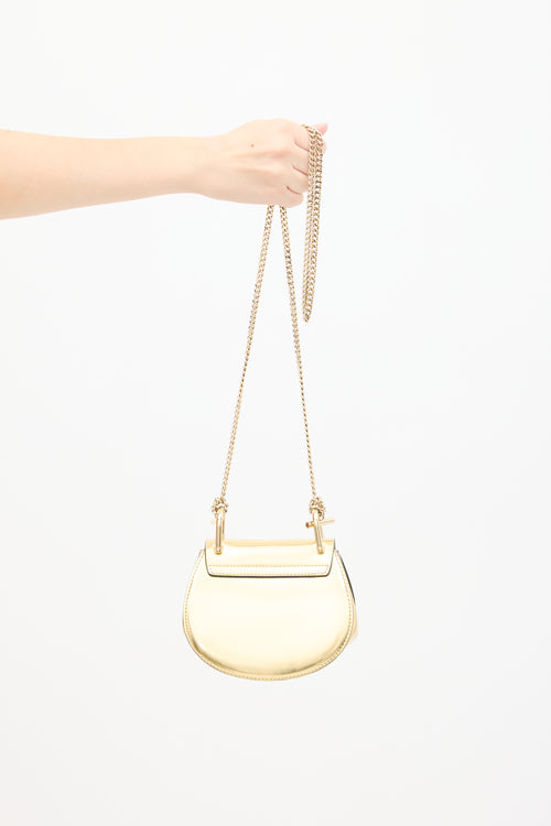 Chloé Gold Patent Leather Drew Nano Bag