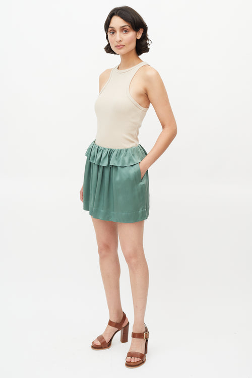 Chloé Green Silk Ruffle Shorts