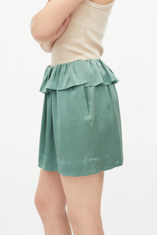 Chloé Green Silk Ruffle Shorts