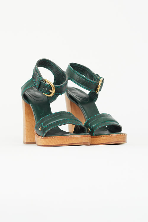 Chloé Dark Green Leather Wooden Heel