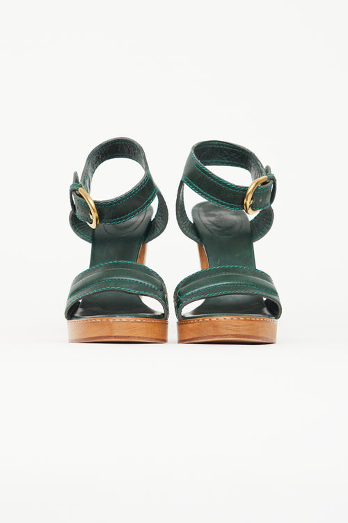 Chloé Dark Green Leather Wooden Heel