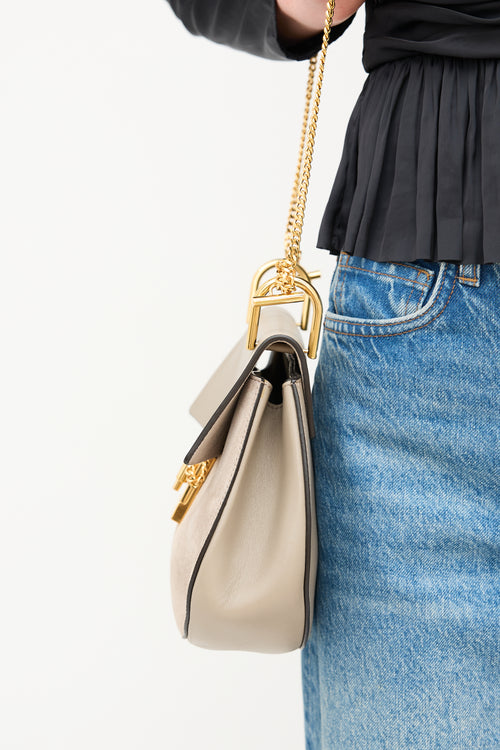 Chloé Taupe Leather 
Suede Drew Crossbody Bag