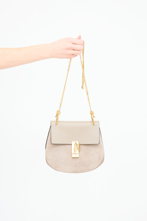 Chloé Taupe Leather 
Suede Drew Crossbody Bag