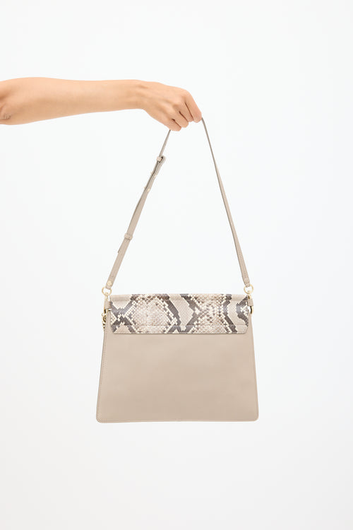 Chloé Grey Suede 
Textured Leather Medium Faye Bag