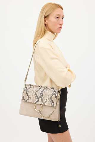 Chloé Grey Suede 
Textured Leather Medium Faye Bag