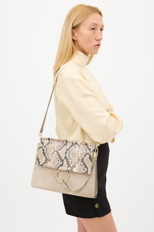 Chloé Grey Suede 
Textured Leather Medium Faye Bag