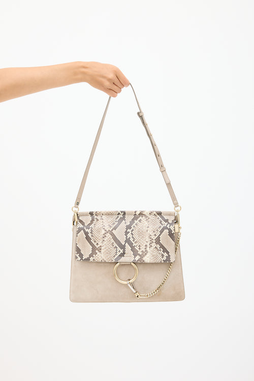 Chloé Grey Suede 
Textured Leather Medium Faye Bag