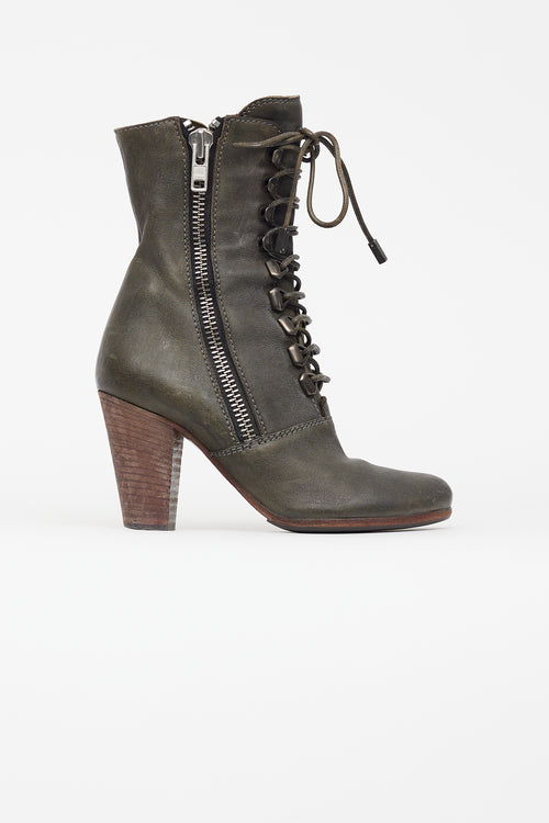 Chloé Khaki Green Leather Lace Up Boot