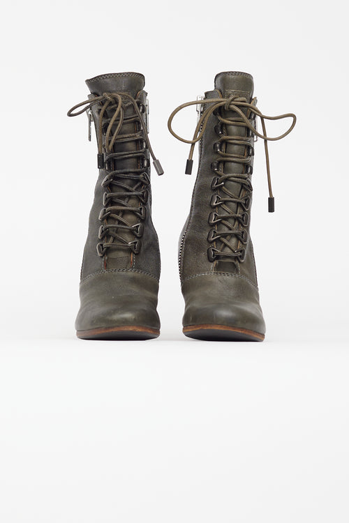 Chloé Khaki Green Leather Lace Up Boot