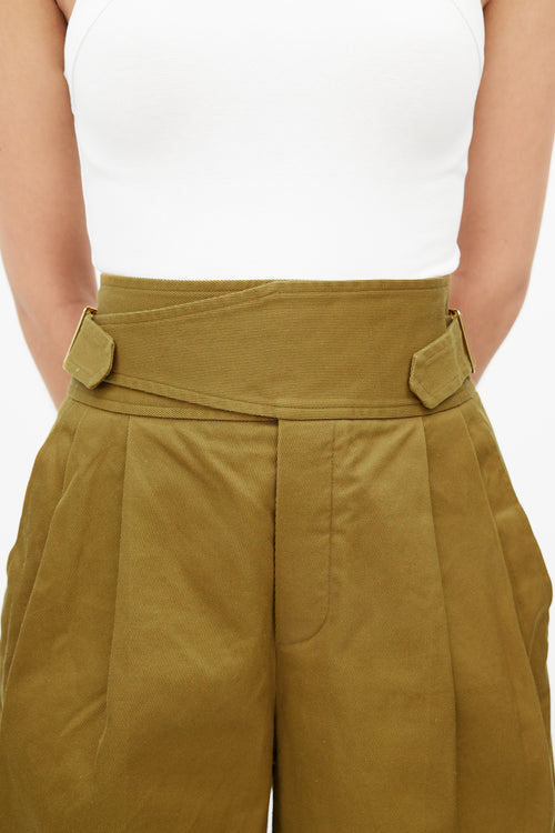 Chloé Khaki Green Pleated Long Shorts