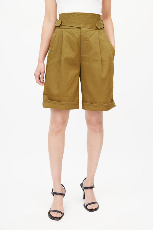 Chloé Khaki Green Pleated Long Shorts