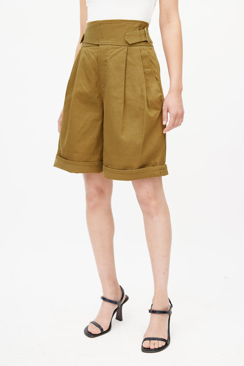 Chloé Khaki Green Pleated Long Shorts