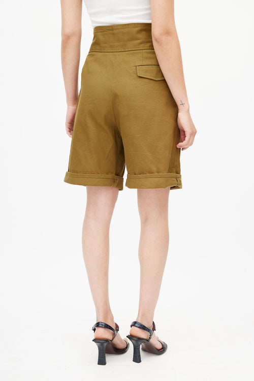 Chloé Khaki Green Pleated Long Shorts