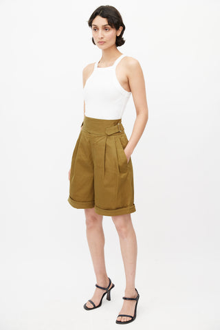 Chloé Khaki Green Pleated Long Shorts