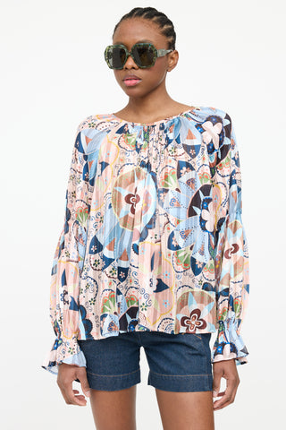 See By Chloé Pleat Print Long Sleeve Top